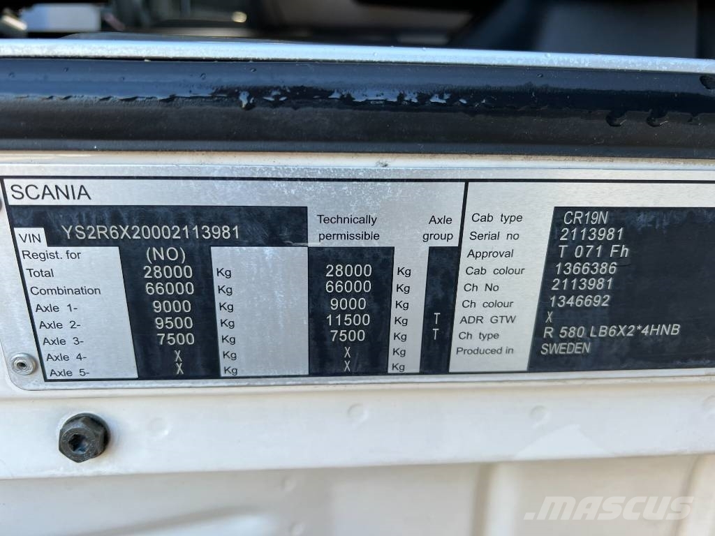 Scania R580LB6X2*4HNB EURO6, full air+retarder Camiones para granja y transporte de granos