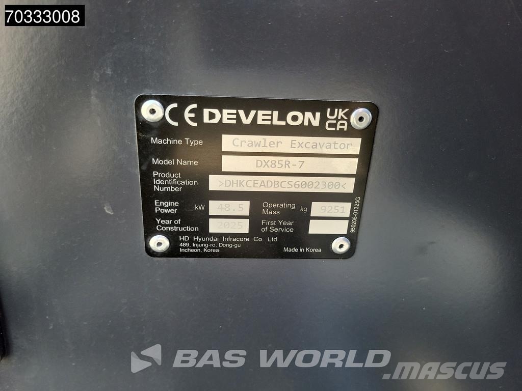 Develon DX85 R-7 A/C - PIN ON / 3 BUCKETS Mini excavators < 7t (Mini diggers)