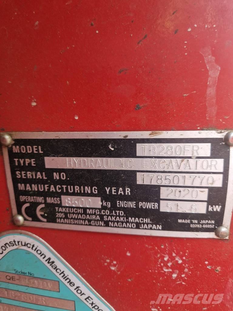 Takeuchi TB280FR Midi bageri 7t – 12t