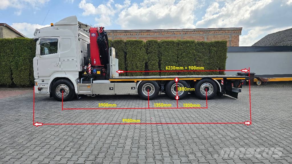 Scania R580 V8 8x4 HMF3220K7 Camion plateau ridelle avec grue