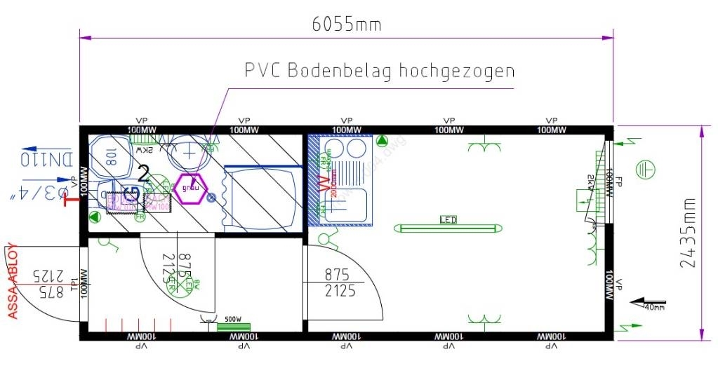 Containex 20 Fot modul med toalett, dusch & kökspentry Anleggsbrakker