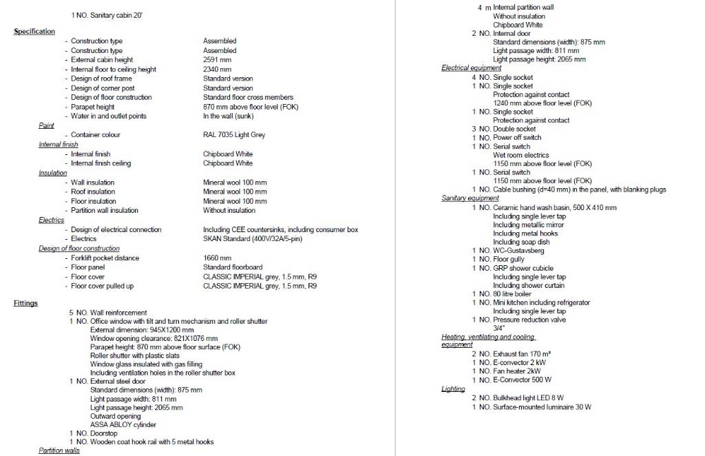 Containex 20 Fot modul med toalett, dusch & kökspentry Anleggsbrakker