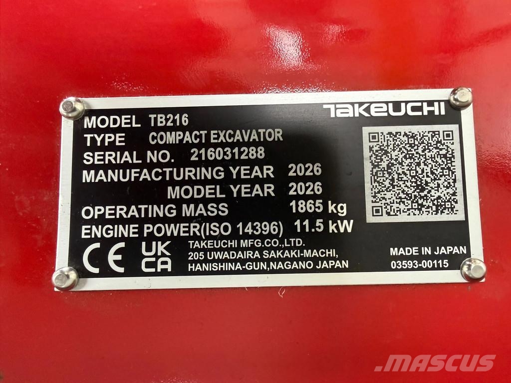 Takeuchi TB216 minigraver nieuw Minigraafmachines < 7t