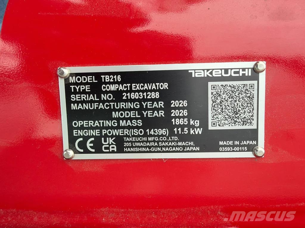 Takeuchi TB216 minigraver nieuw 소형 굴삭기 7톤 미만