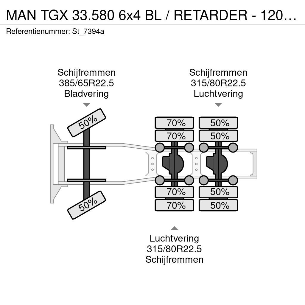 MAN TGX 33.580 6x4 BL / RETARDER - 120 ton Тягачі