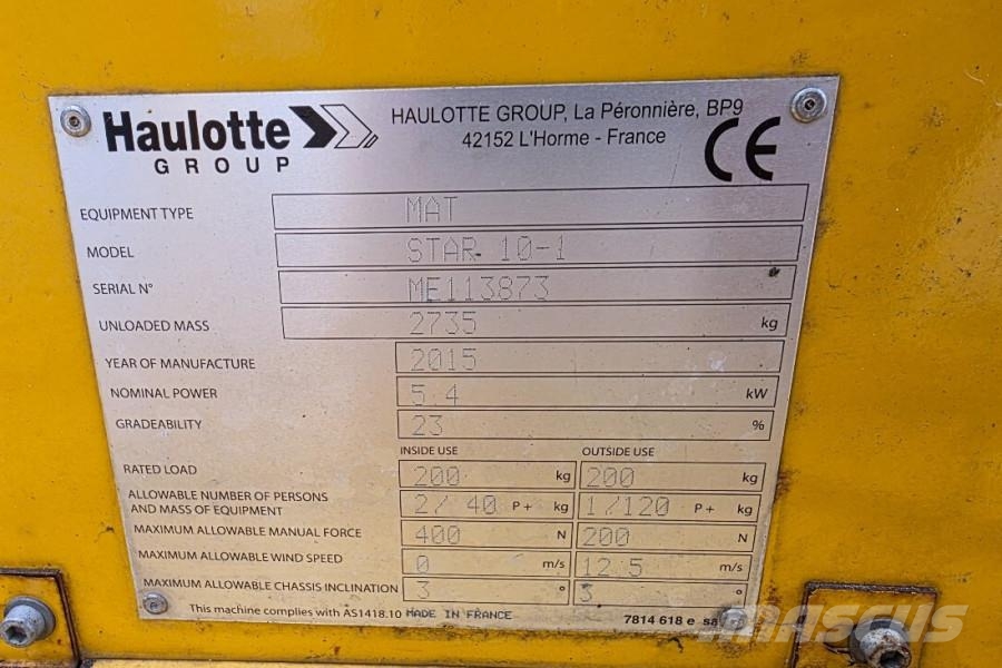 Haulotte STAR 10 Electric, 10m Working Height, 3m Reach, 20 Plataformas con brazo de elevación manual