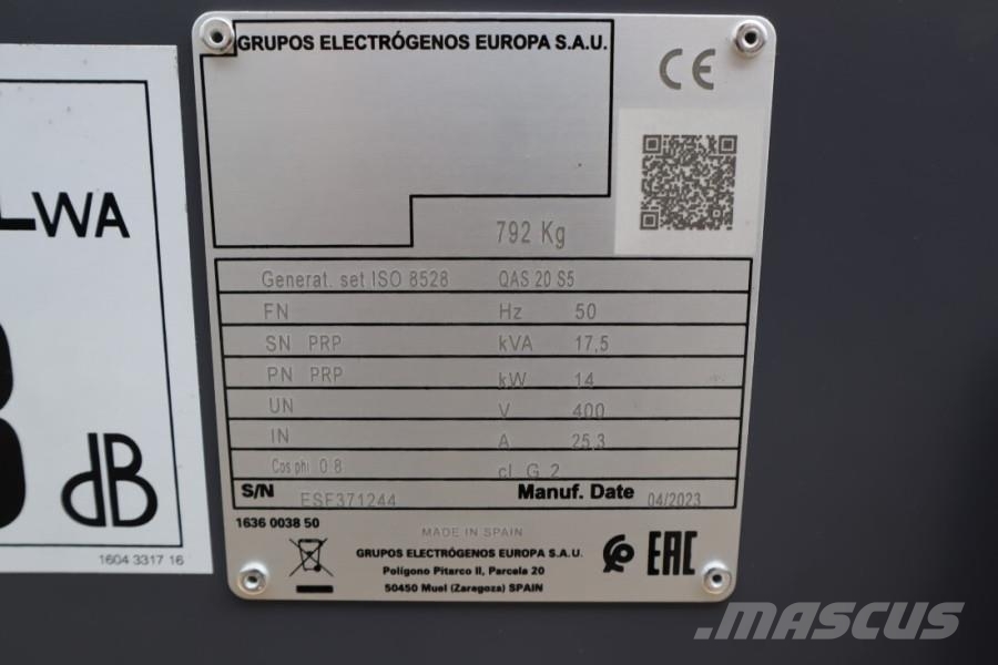 Atlas Copco QAS 20 S5 Valid Inspection, Diesel, 17 kVA, Also A Geradores Diesel