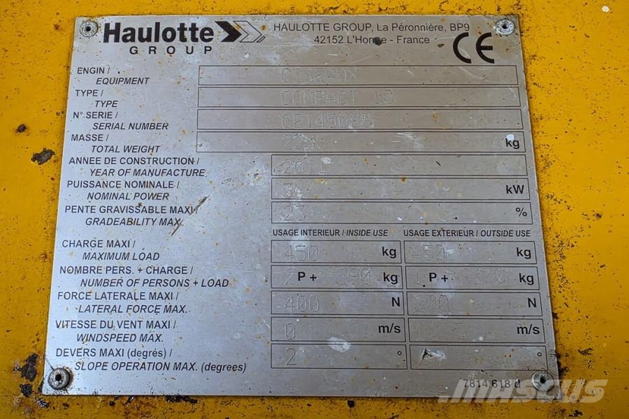 Haulotte Compact 10 Electric, 10m Working Height, 450kg Cap Scissor lifts