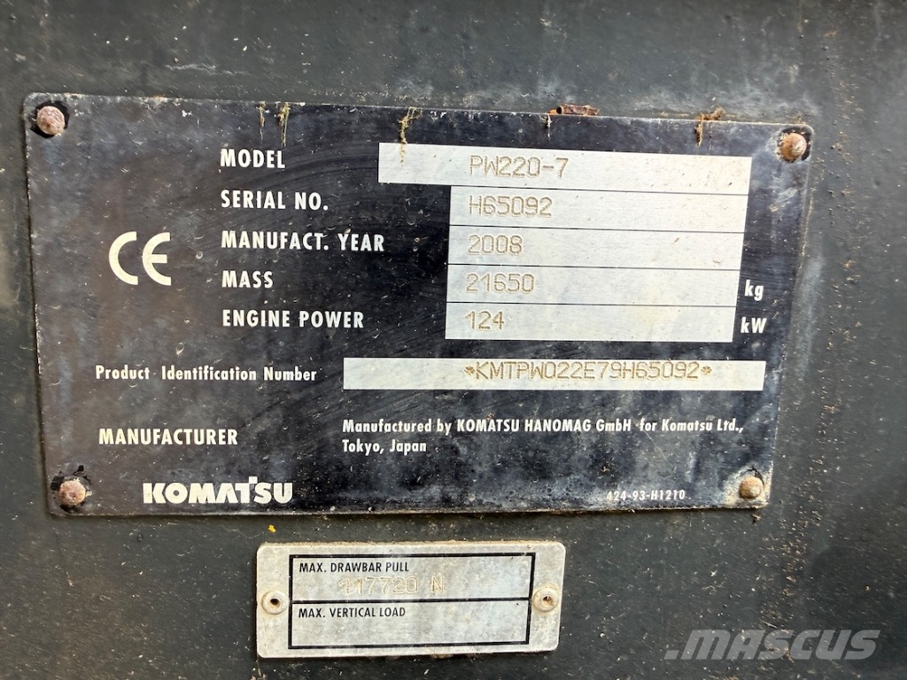 Komatsu PW 220-7 - PW 220 - PW 200 - PW 180 Wielgraafmachines