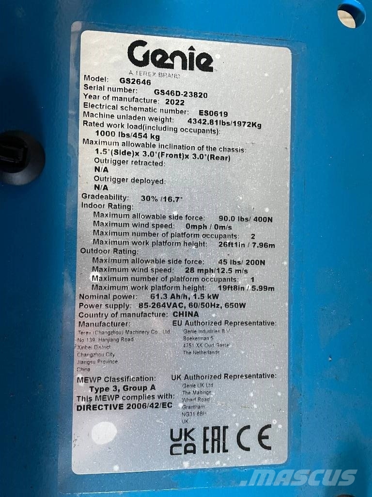 Genie GS 2646 E-Drive, 10m, new, in stock, warranty 剪叉式升降机