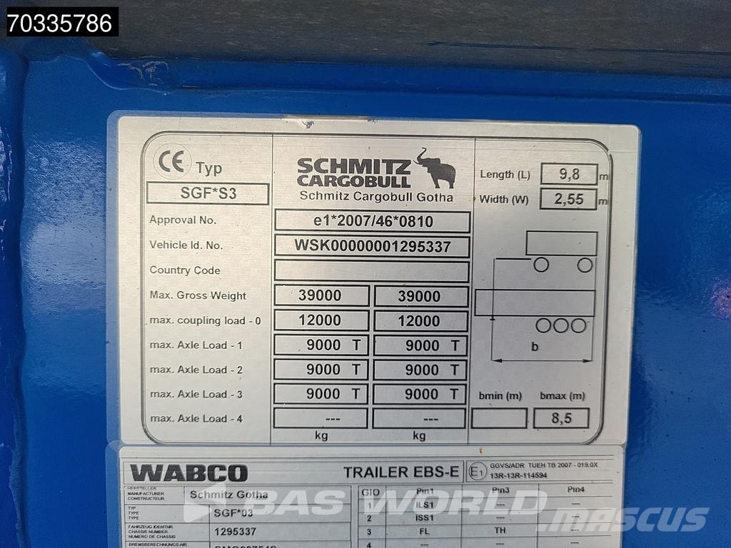 Schmitz Cargobull SGF*S3 ISO Lift Axle Kippipuoliperävaunut
