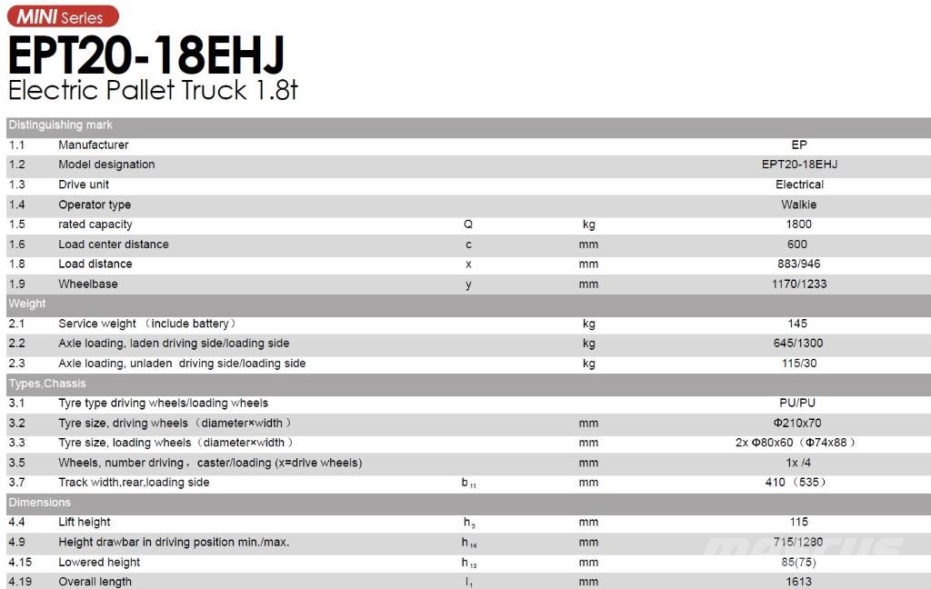 EP EPT20-18EHJ Hand pallet truck