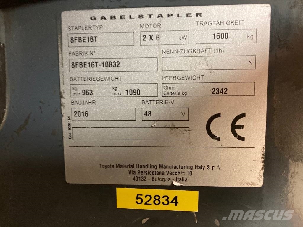 Toyota 8FBE16T, Containergående elmotvikt m nytt aggregat Електрически вилични кари-повдигачи