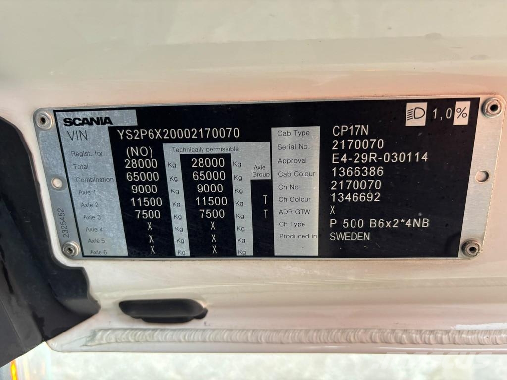 Scania P 500 6x2*4 9 TON FRONT AXLE / RETARDER Camiones portacontenedores