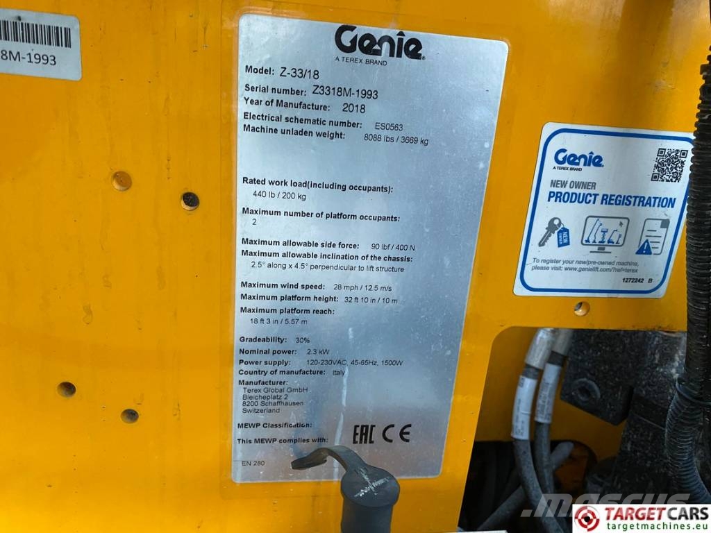 Genie Z-33/18 Articulated Electric Boom Work Lift 1200cm Kompakts pacēlājs ar rotējošu strēli