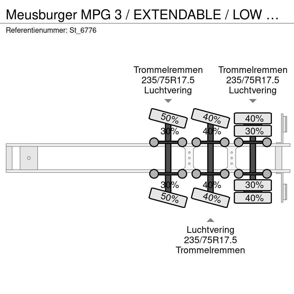 Meusburger MPG 3 / EXTENDABLE / LOW BED / 3 x STEERING AXLE Låg lastande semi trailer