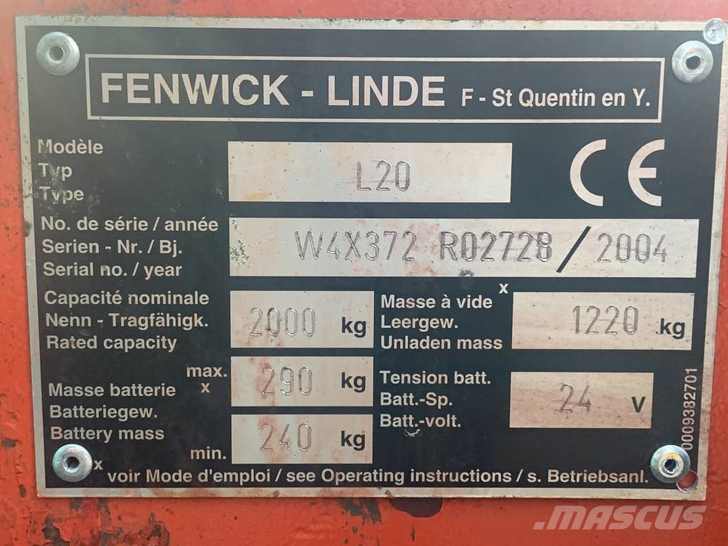 Linde L 20 V-2502 FOR EXPORT ONLY OB Apiladores eléctricos autopropulsados