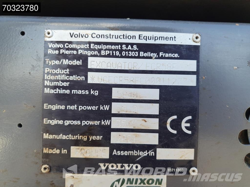 Volvo ECR58 F A/C - 3 Buckets حفارات صغيرة أقل من 7 طن (حفارات صغيرة)