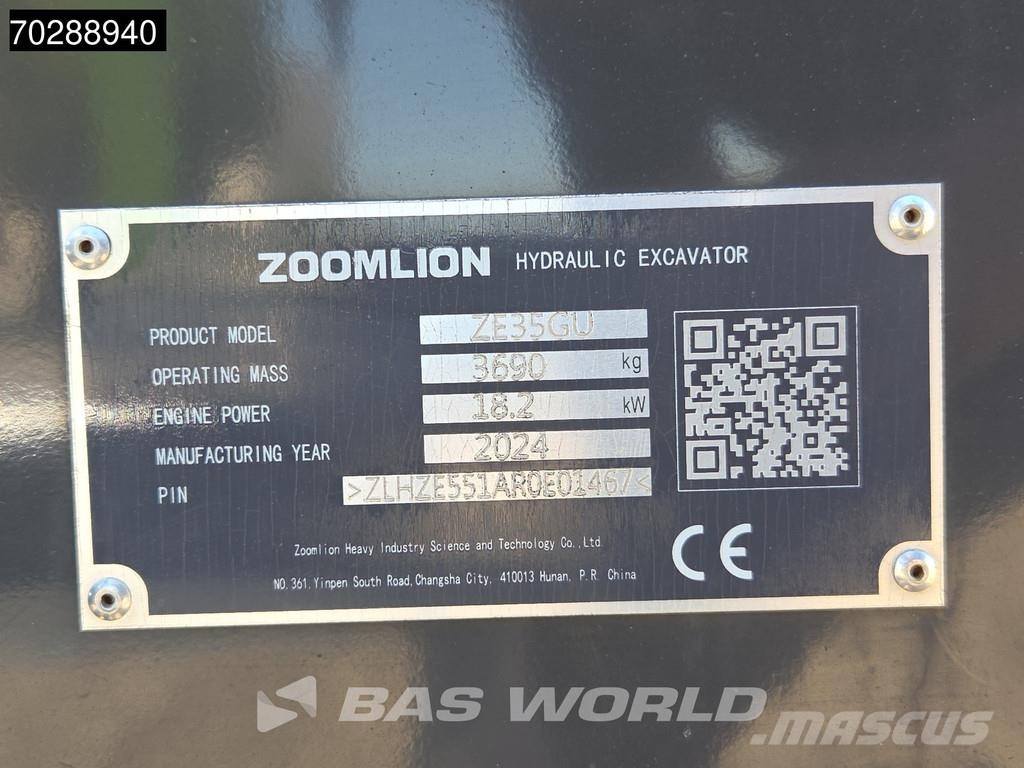 Zoomlion ZE35 GU Garantía de fábrica - CW / 3 Cucharas - Ku حفارات صغيرة أقل من 7 طن (حفارات صغيرة)