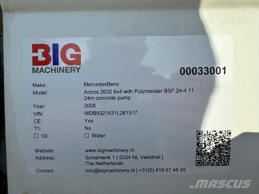 Mercedes-Benz Actros 2632 6x4 with Putzmeister BSF 24-4 11 24m c Nákladní auta s čerpadly betonu