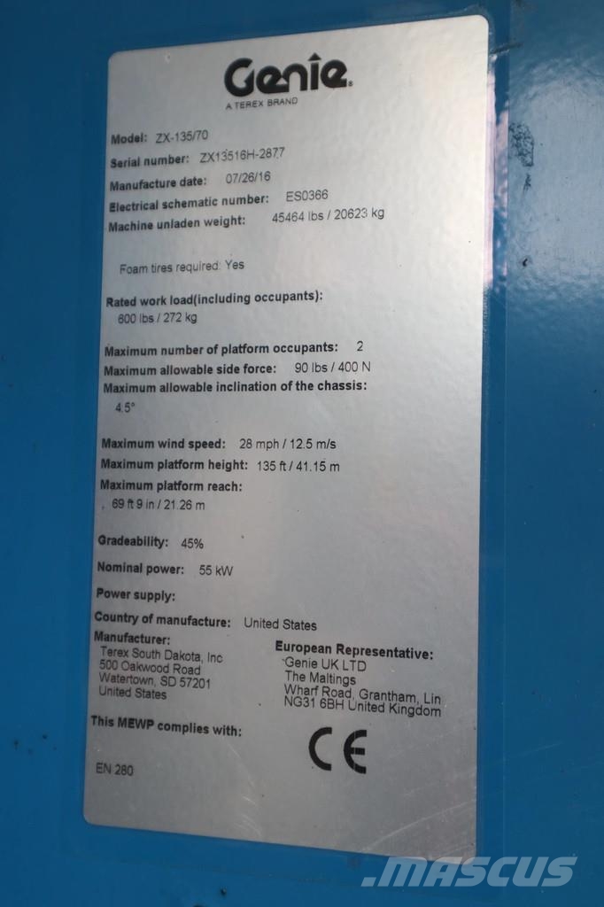 Genie ZX-135 /70 | 43 METER | 272 KG | LOW HOURS رافعات سلة مفصلية
