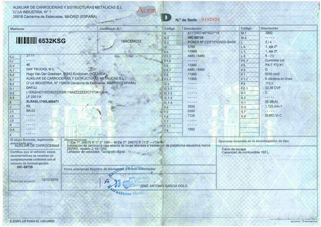DAF LF 230 FA Camión con caja abierta