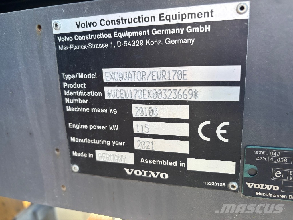 Volvo EWR 170 E / Pyörittäjä, Kärry, 2 kauhaa, Stage V Pyöräkaivukoneet