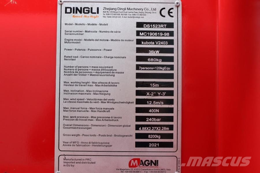 Magni DS1523RT Diesel, 4x4 Rough Terrain, 15m Working He Scheren-Arbeitsbühnen
