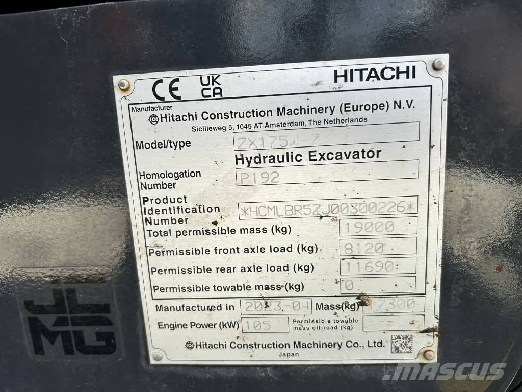 Hitachi ZX 175 W-7 / Pyörittäjä, Rasvari, Stage V حفارات بعجل