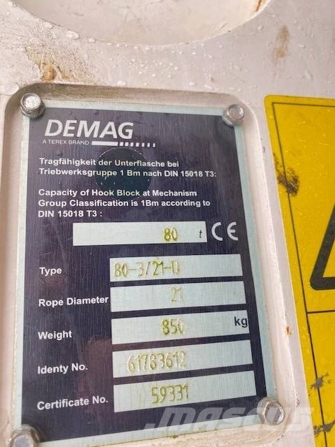 Terex Demag 80t hook block 3-sheaves, 21mm Crane parts and equipment