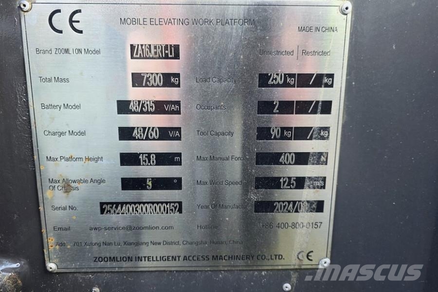 Zoomlion ZA16JERT-LI NEW / UNUSED, Valid Inspection, *Guara 曲臂高空工作平台