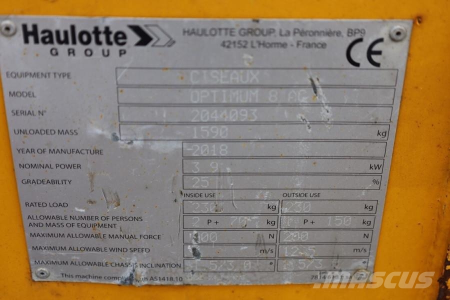 Haulotte Optimum 8 As-Is, Electric, 7.77m Working Height, 2 Saksilavat