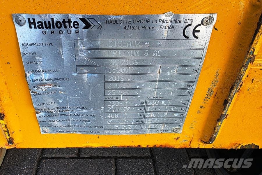 Haulotte Optimum 8 Electric, 7.77m Working Height, 230kg Ca Elevadores de tesoura