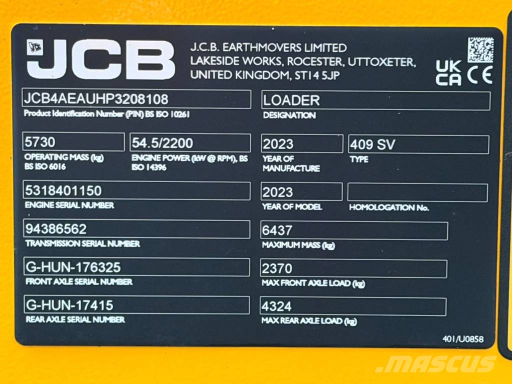 JCB 409/ Aurasähkö / 40km/h / Rasvari / Radlader