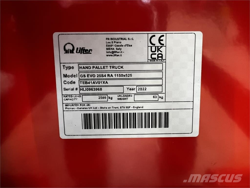 Pramac GS EVO 25 Montacargas manual para paletas