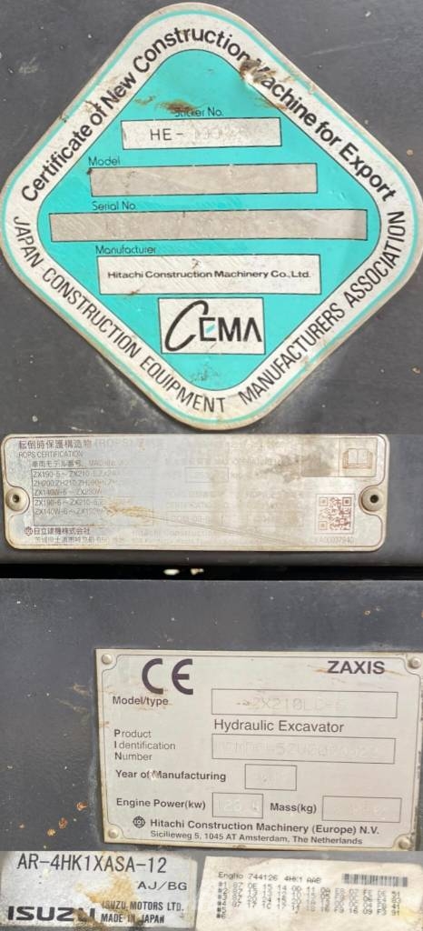 Hitachi ZX 210 LC-6 / Certificat CE endommagée Raupenbagger