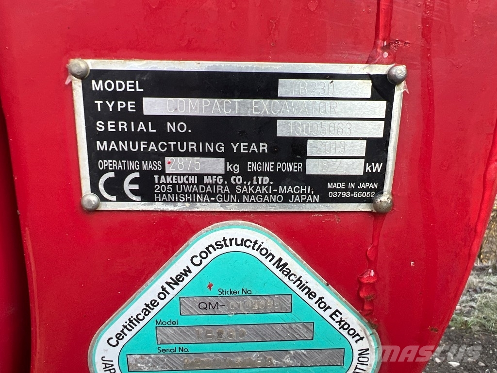 Takeuchi TB230 Мини екскаватори < 7 т