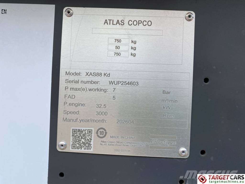 Atlas Copco XAS88 Air Compressor 7Bar 5000L/M NEW UNUSED Kompresori
