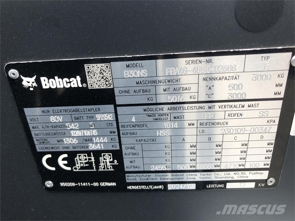 Bobcat B30 NS Neugerät Garantie バッテリーフォークリフト