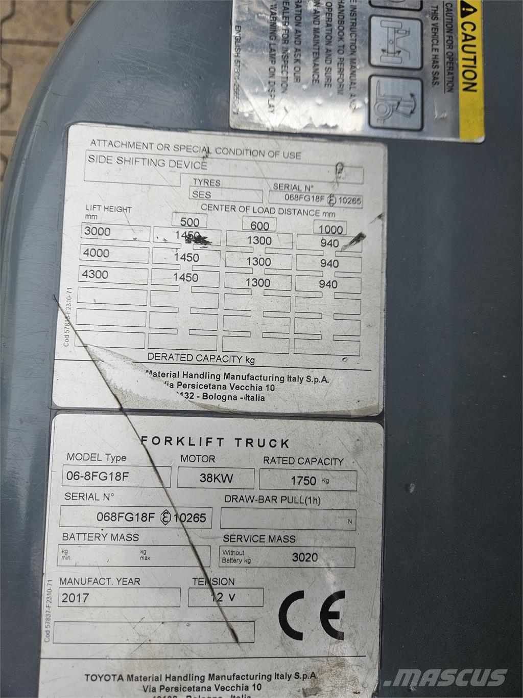 Toyota 06-8 FGF18F Gāzes autoiekrāvēji (LPG)