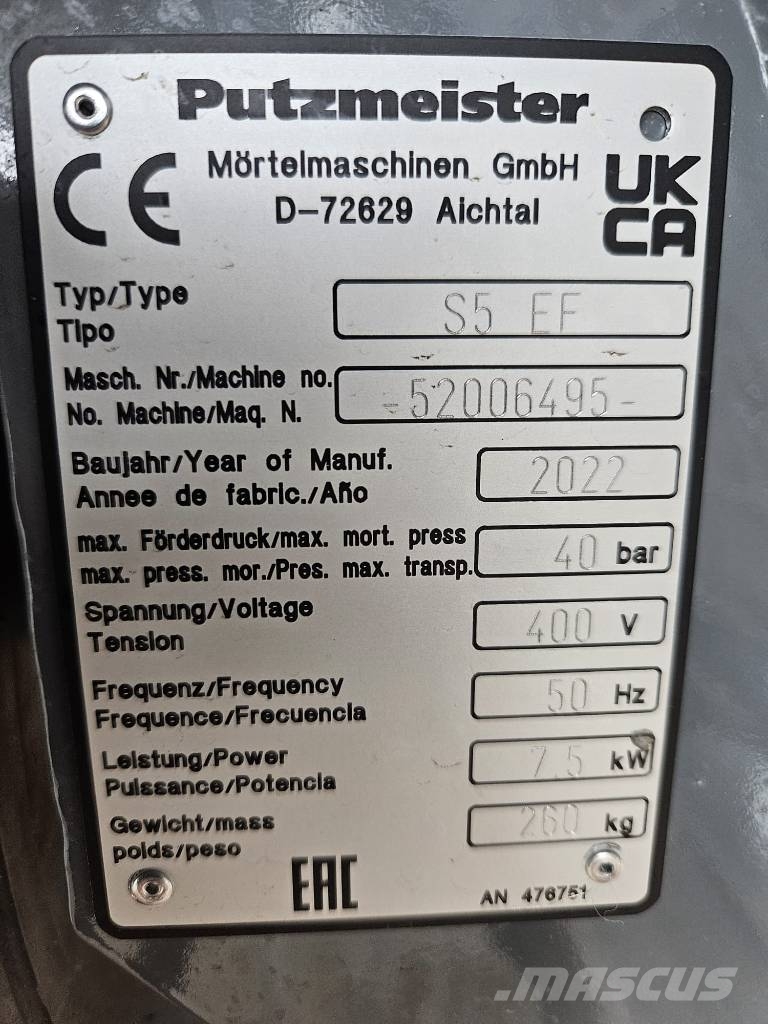 Putzmeister S5 EF Wormpomp Entreprenad - Övrigt
