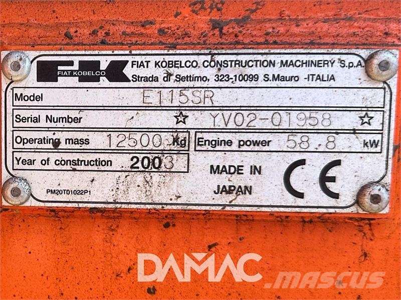 Fiat KOBELCO E115SR Lánctalpas kotrók