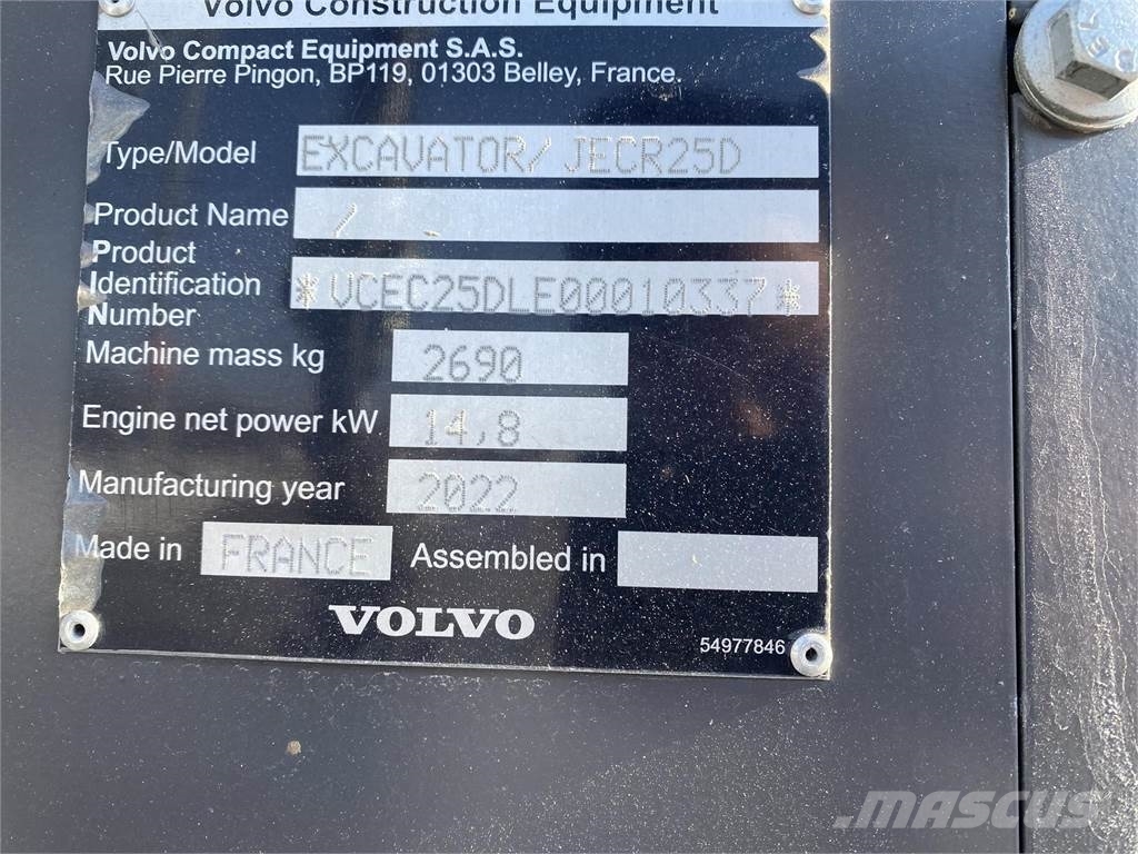 Volvo ECR25 ELECTRIC Mini ekskavatörler, 7 tona dek