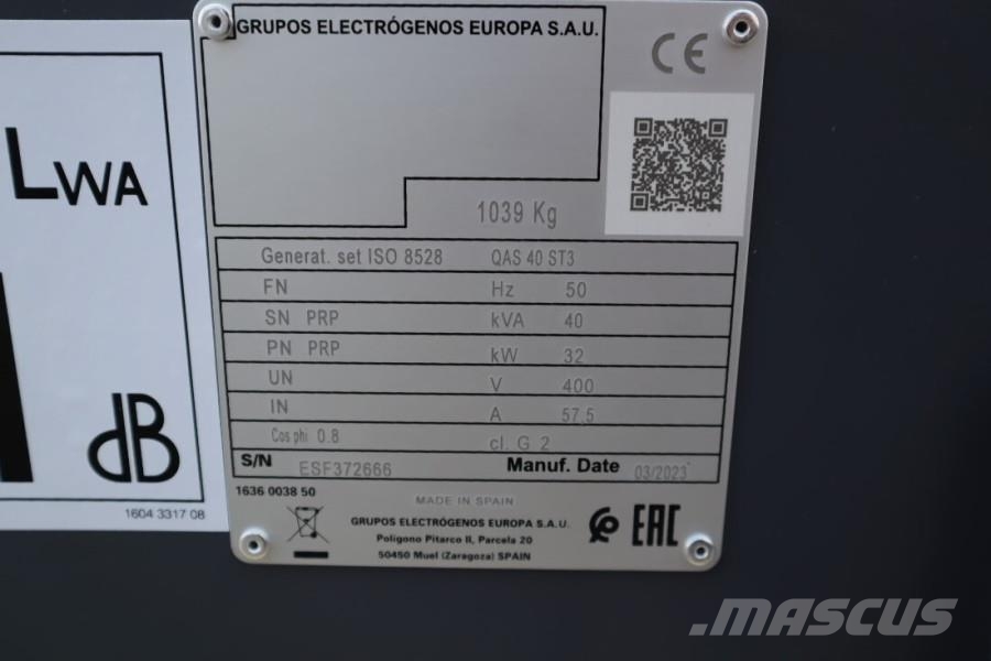 Atlas Copco QAS 40 ST3 Valid inspection, Diesel, 40 kVA ディーゼル発電機