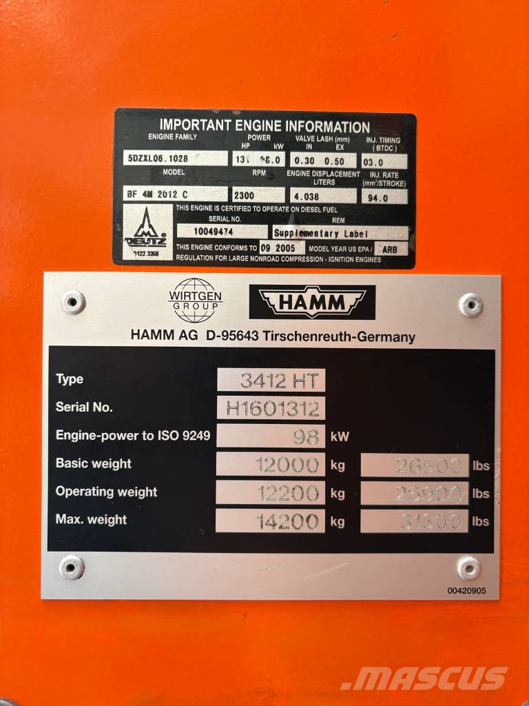 Hamm 3412 HT Walce jednobębnowe