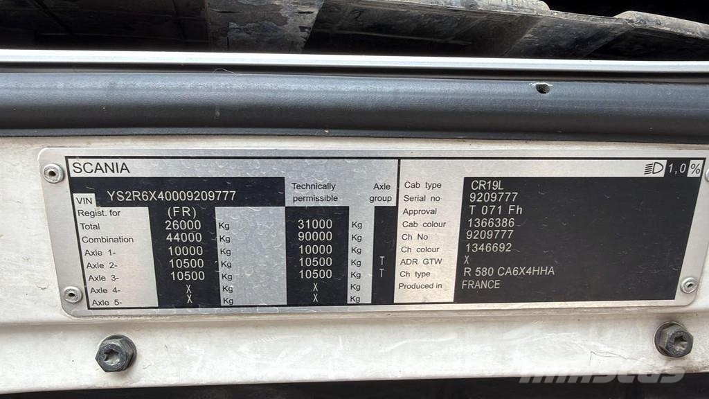 Scania R580 (EURO 6 / FRENCH TRUCK / BIG HUB / 6X4 / TAJF Tahače