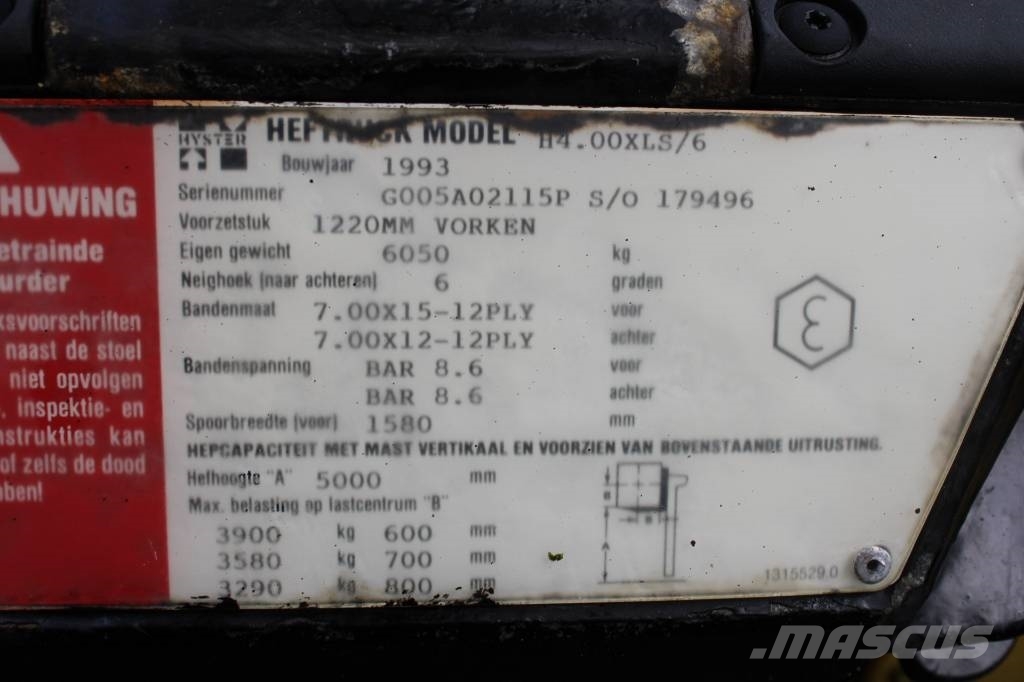 Hyster H 4.00 XL-6 Free lift Diesel forklifts