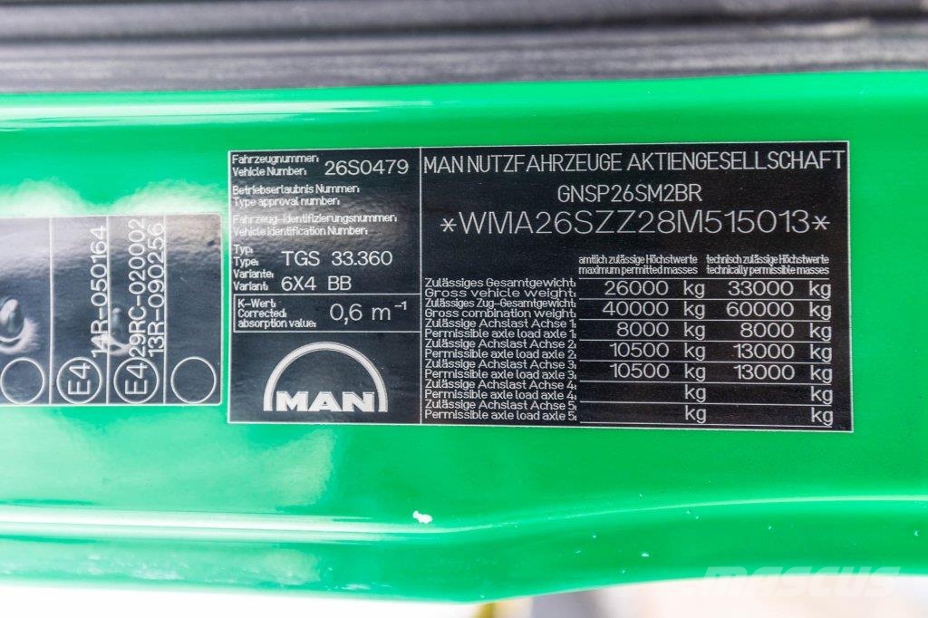 MAN TGS 33.360 BB+BIBENNE+BAE Savivarčių priekabų vilkikai