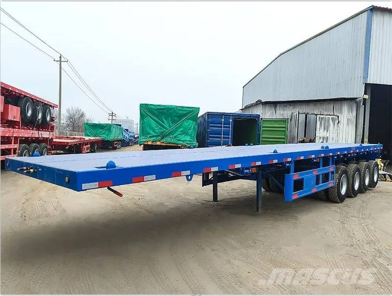 ZW Group 13M 4 Axle Semi Truck Flatbed Trailer نصف مقطورات مسطحة / مفصلية الجوانب