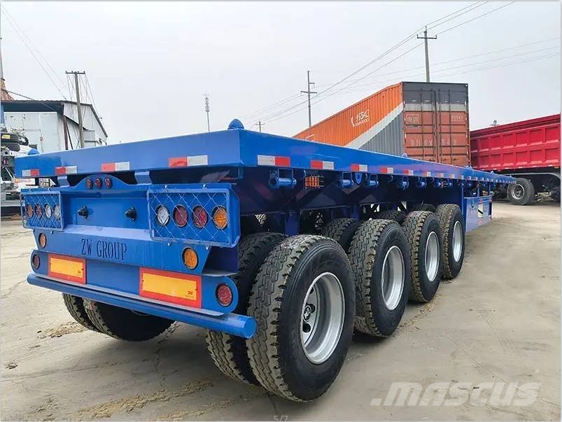 ZW Group 13M 4 Axle Semi Truck Flatbed Trailer نصف مقطورات مسطحة / مفصلية الجوانب